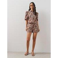 The Very Collection Leaf Embroidered High Waisted Co-Ord Shorts - Brown