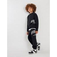 River Island Older Boys Branded Sweatshirt And Joggers Set - Black