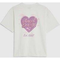 River Island Older Girls Angel Energy Heart Back Print T-Shirt - White