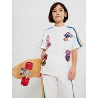 River Island Older Girls Badge Rainbow Stripe T-Shirt - White