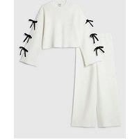 River Island Older Girls Cut Out Bow Jumper Set - Cream