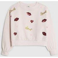 River Island Older Girls Sequin Embellished Lips Sweatshirt - Pink