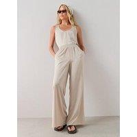 The Very Collection Matte Satin Elasticated Wide Leg Trousers Co-Ord - Cream