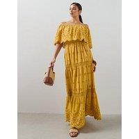 The Very Collection Broderie Bardot Maxi Dress - Gold
