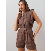 The Very Collection Utility Detail Button Through Playsuit - Brown