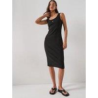 Calvin Klein Jeans Sleeveless Baby Ribbed Monogram Logo Label Dress - Black