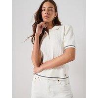 Calvin Klein Jeans Short Sleeve Woven Label Cropped Cable Polo Top - White