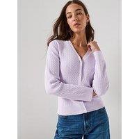 Calvin Klein Jeans Long Sleeve Woven Label Cable Cardigan - Lilac