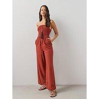 The Very Collection Shirred Detail Linen Mix Bandeau Jumpsuit - Dark Red