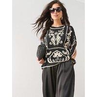 The Very Collection Embroidered Kimono Sleeve Blouse - Black
