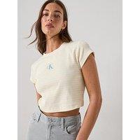 Calvin Klein Jeans Striped Monologo Baby Rib T-Shirt - White