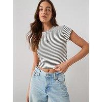 Calvin Klein Jeans Striped Monologo Baby Rib T-Shirt - Black