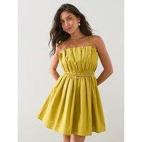 The Very Collection Gathered Frill Detail Strappy Mini Dress - Green