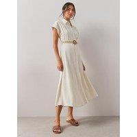The Very Collection Contrast Belt Midi Shirt Dress - Beige