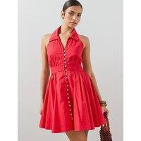 The Very Collection Button Through Godet Insert Mini Dress - Red