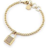 Philipp Plein Valentine Gold Tone White Crystal Lock Detail Bracelet
