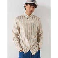 Tommy Jeans Regular Fit Linen Mix Striped Shirt - White Clay Stripes