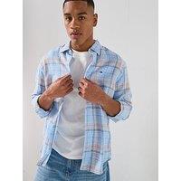 Tommy Jeans Relaxed Linen Blend Check Shirt - Sweet Blue Big Check