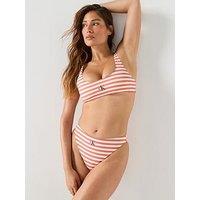 Calvin Klein Striped High Leg Bikini Bottoms - Orange
