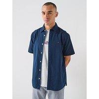 Tommy Jeans Regular Fit Seersucker Shirt - Dark Night Navy