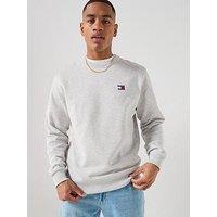 Tommy Jeans Regular Fit Badge Crew Pullover Sweatshirt - Ice Grey Heather