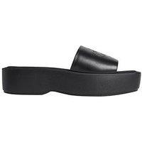 Calvin Klein Flat Sandals With Monogram - Black