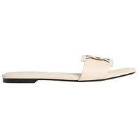 Calvin Klein Square Flat Sandal Emblem - Beige