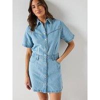 Levi'S Short Sleeve Cinch Waist Detail Logan Western Dress - Blue