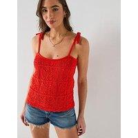 Levi'S Abbey Tie Shoulder Crochet Tank - Red