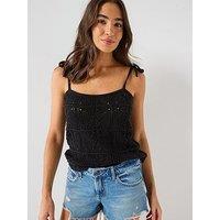 Levi'S Abbey Tie Shoulder Crochet Tank - Black