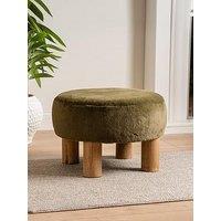 Scottish Everlastings Soft Faux Fur Foot Stool - Green