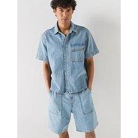 Calvin Klein Jeans Linen Denim Utility Short Sleeve Shirt - Shallow Tide
