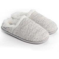 Totes Isotoner Ladies Sparkle Knit Swept Back Mule Slippers - Light Grey