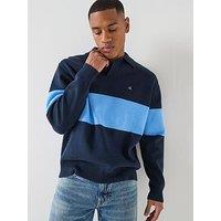 Calvin Klein Jeans Placed Stripe Knitted Polo Jumper - Navy