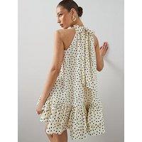 The Very Collection Tie Neck Double Frill Mini Dress - Print