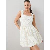 The Very Collection Broderie Square Neck Puffball Mini Dress - White