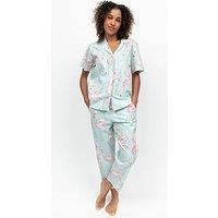 Cyberjammies Francesca Mint Flamingo Print Short Sleeve Top & Cropped Pyjama Set - Mint
