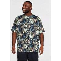 Jack & Jones Plus Honolulu Aop Printed T-Shirt - Navy