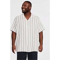Jack & Jones Plus Coba Stripe Short Sleeve Resort Shirt - White