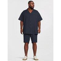 Jack & Jones Plus Waffle Resort Short Sleeve Shirt And Short Set - Navy