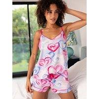 Cyberjammies Cyberjammies Chloe Pink Heart Printed Jersey Cami & Shorts Set - Pink