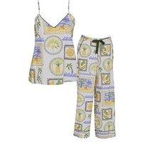 Cyberjammies Cora Postcard Print Cami & Wide Leg Pyjama Set - Green