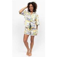 Cyberjammies Cora Green Postcard Print 3/4Th Sleeve Shorty Set - Green