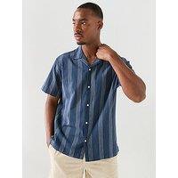 Jack & Jones Stripe Short Sleeve Resort Shirt - Navy