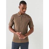 Jack & Jones Spring Knit Zip Short Sleeve Polo Top - Brown