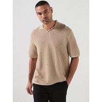 Jack & Jones Nantucket Knit Split Neck Polo Shirt - Light Brown