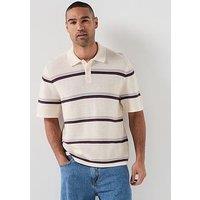 Jack & Jones Maine Stripe Knitted Polo Shirt - Cream