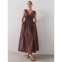 The Very Collection V Neck Waist Detail Midaxi Dress - Brown