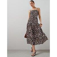The Very Collection Ruched Bodice Dropped Waist Strappy Midaxi Dress - Print