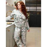 Cyberjammies Kallie Grey Floral Print Long Sleeve Pyjama Set - Grey